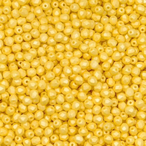 4mm Czech Faceted Round Glass Bead, pastel yellow