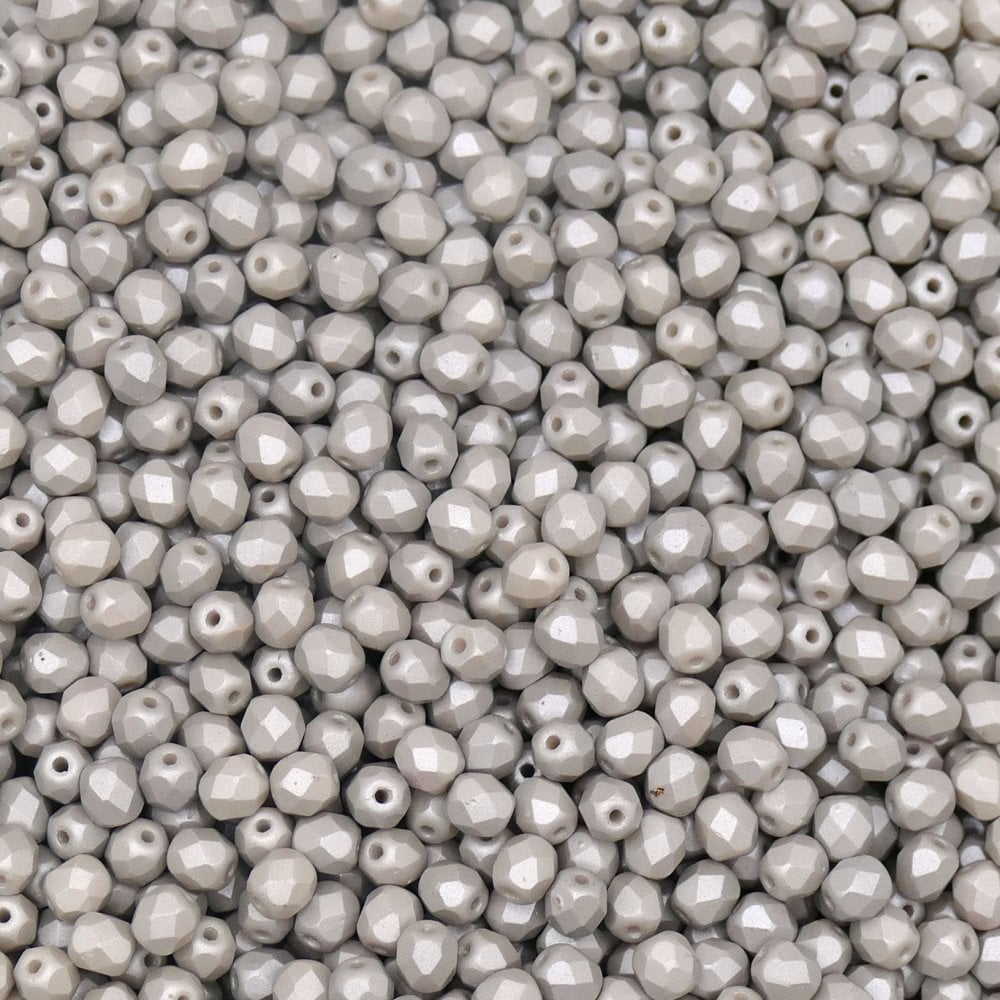 4mm Czech Faceted Round Glass Bead, pastel grey