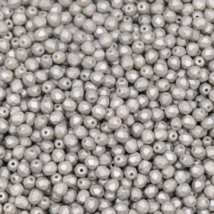 4mm Czech Faceted Round Glass Bead, pastel grey