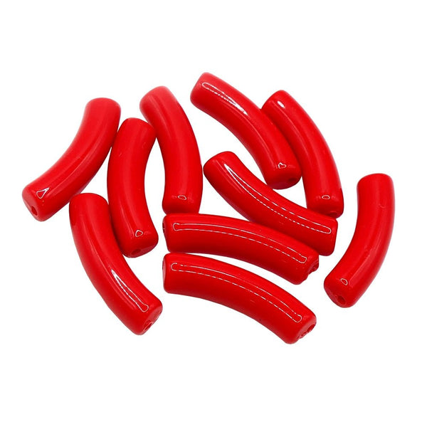 Acrylic Macaroni Style Beads 32x8mm, opaque red