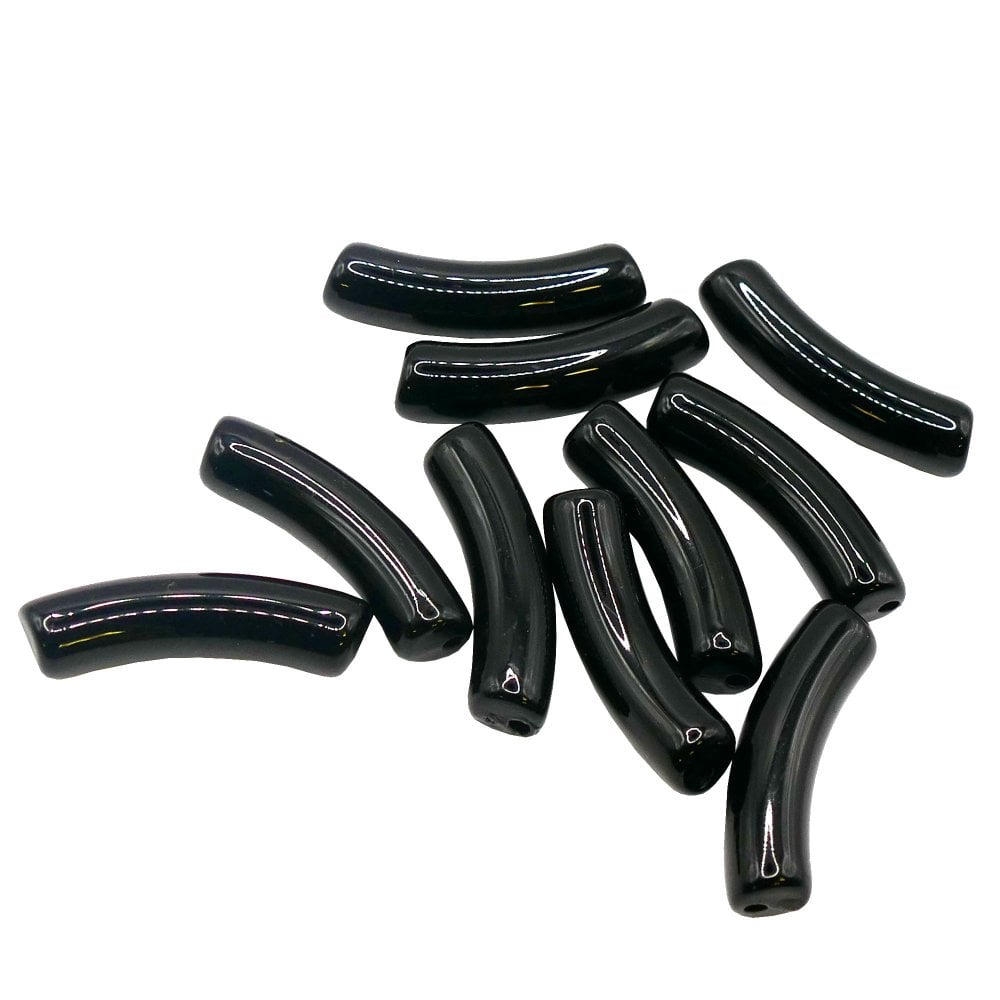 Acrylic Macaroni Style Beads 32x8mm, opaque black