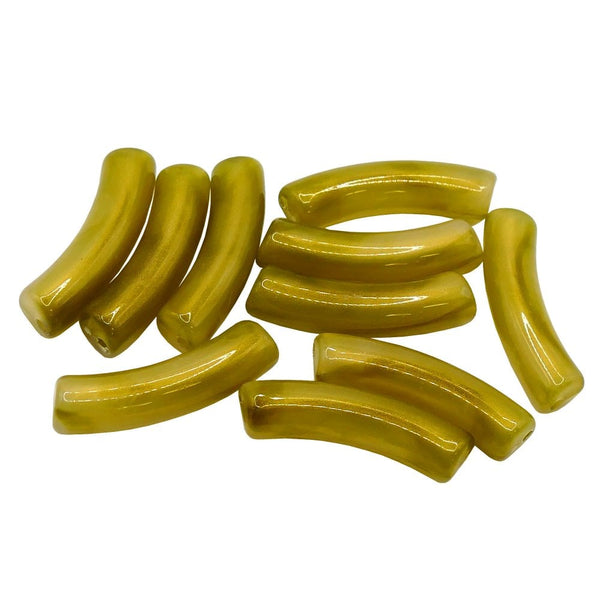 Acrylic Macaroni Style Beads 32x8mm, metallic olive
