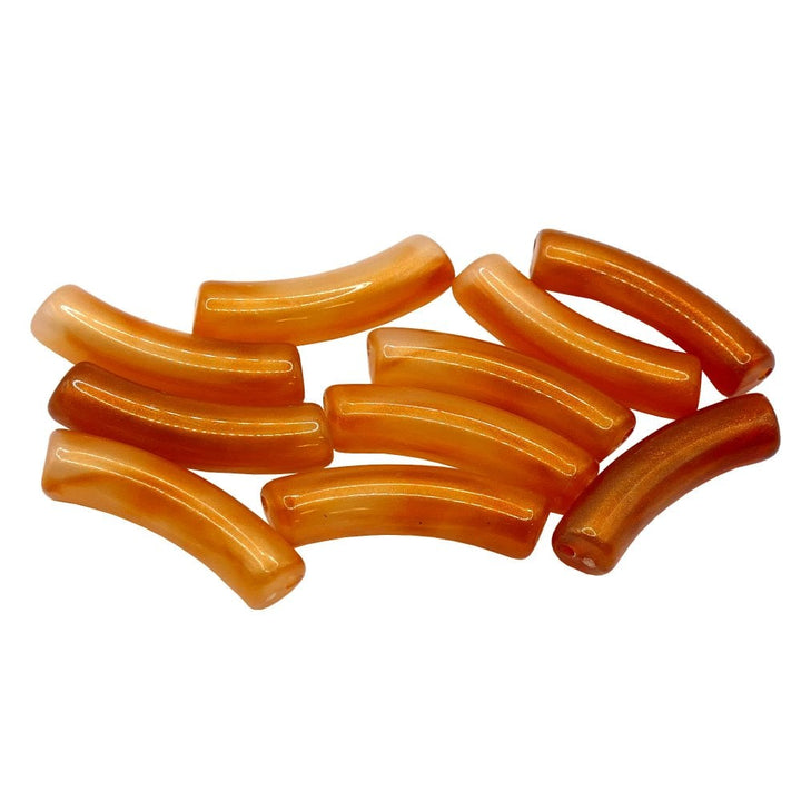 Acrylic Macaroni Style Beads 32x8mm, metallic marigold