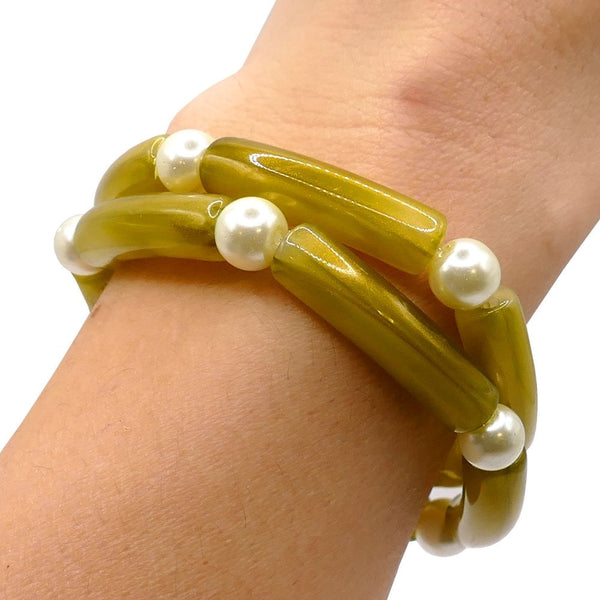 Acrylic Macaroni Style Beads 32x8mm, metallic bronze, additional photo