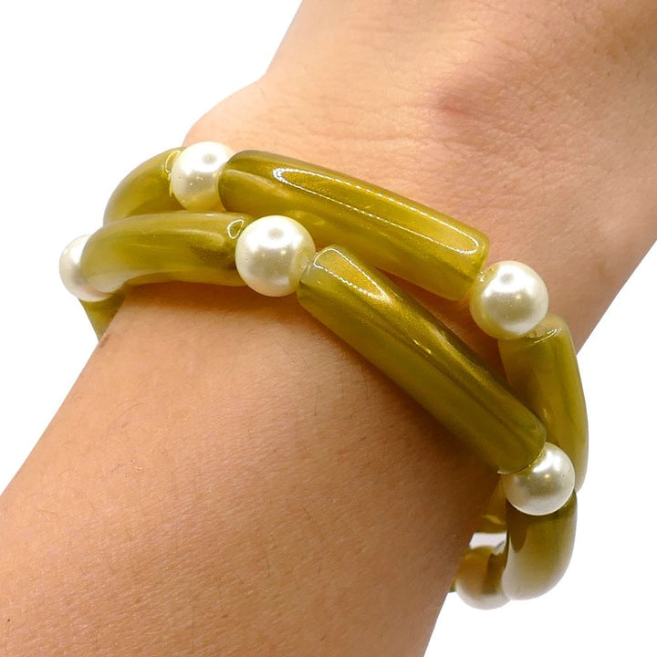 Acrylic Macaroni Style Beads 32x8mm, metallic bronze, additional photo