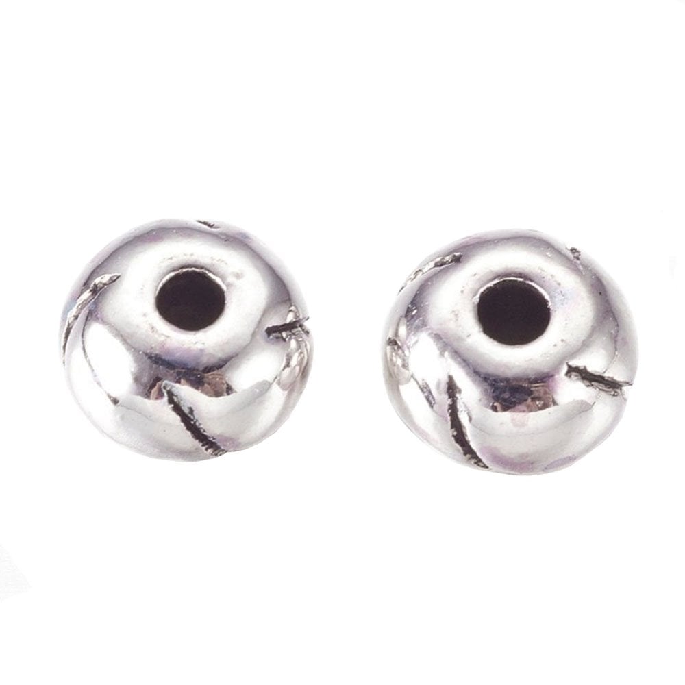 Tibetan Style Beads Small Round Lined 5x3mm, antique-silver-plated
