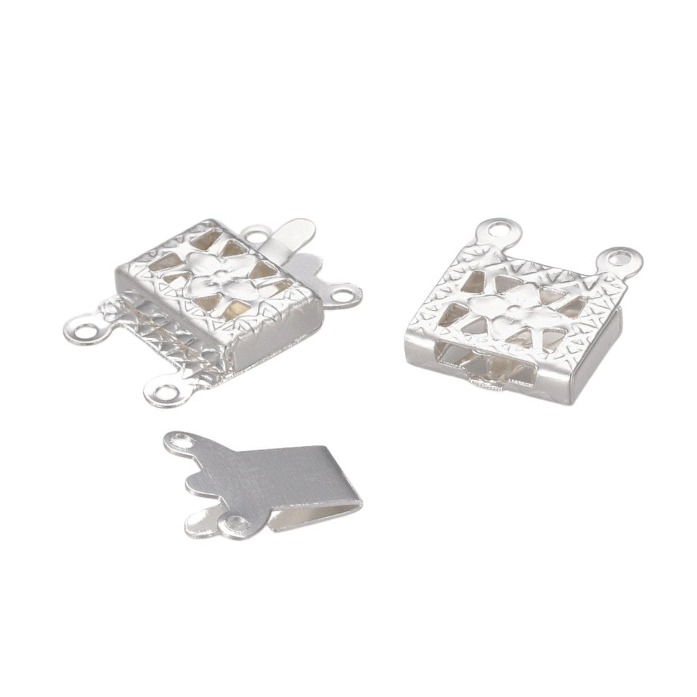 304 Stainless Steel Rectangle Box Clasp 15x10mm (2 Strands), silver colour, additional photo