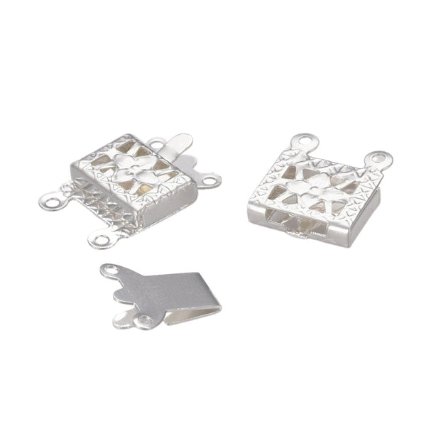 304 Stainless Steel Rectangle Box Clasp 15x10mm (2 Strands), silver colour, additional photo