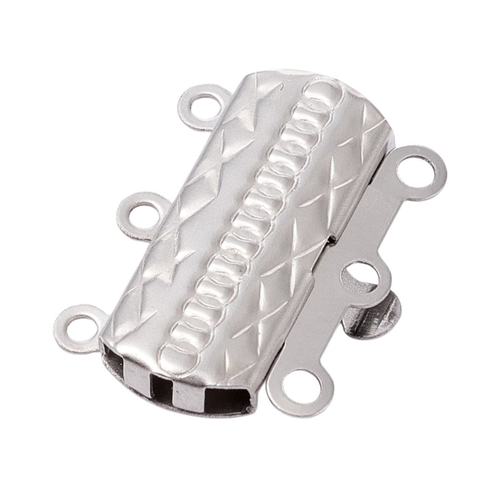 304 Stainless Steel Rectangle Box Clasp 20x15mm (3 Strands), original colour