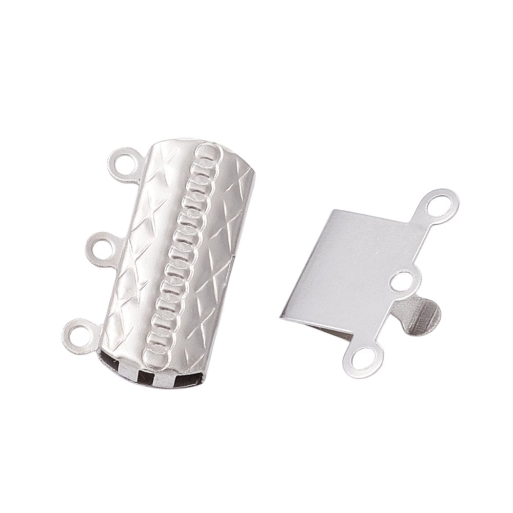 304 Stainless Steel Rectangle Box Clasp 20x15mm (3 Strands), original colour, additional photo