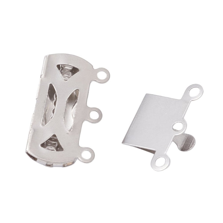 304 Stainless Steel Rectangle Box Clasp 20x15mm (3 Strands), silver colour, additional photo