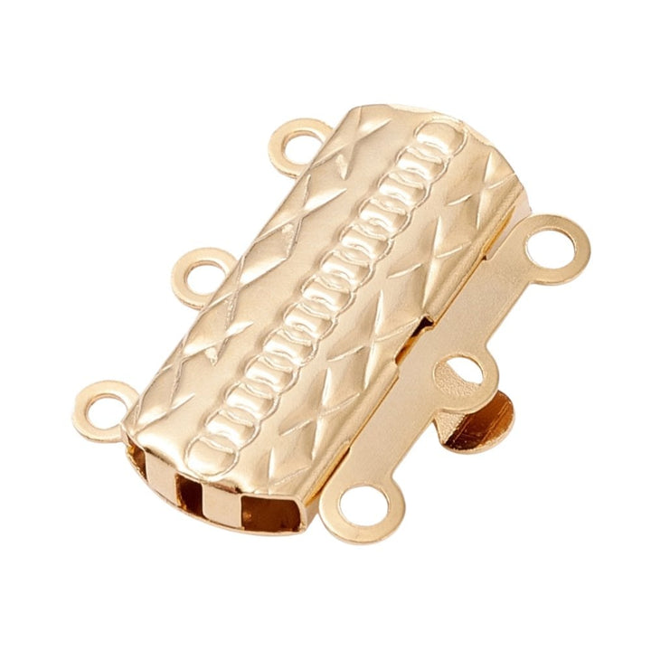 304 Stainless Steel Rectangle Box Clasp 20x15mm (3 Strands), 24k-gold-plated