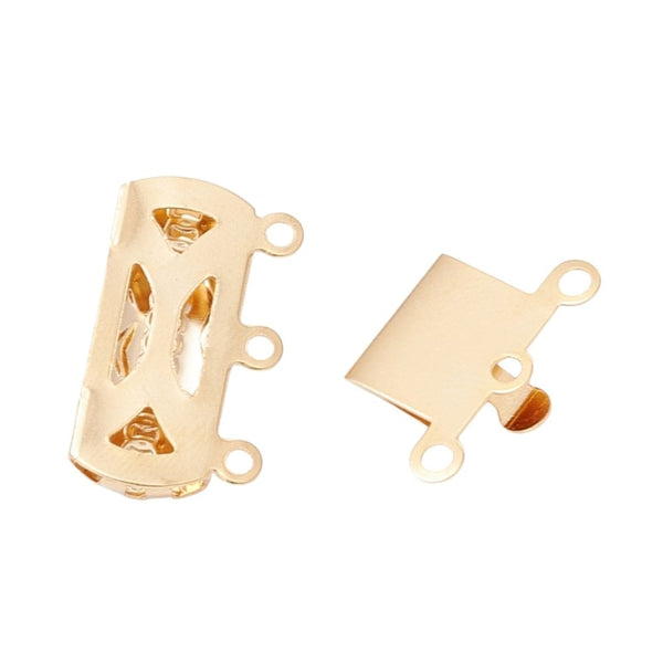 304 Stainless Steel Rectangle Box Clasp 20x15mm (3 Strands), 24k-gold-plated, additional photo