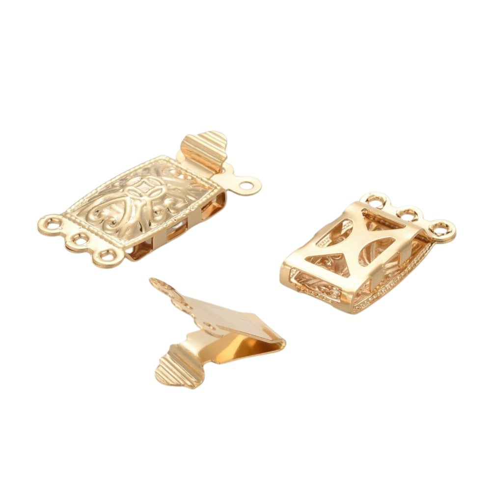 304 Stainless Steel Rectangle Box Clasp 21x10mm (3 Strands), 24k-gold-plated, additional photo