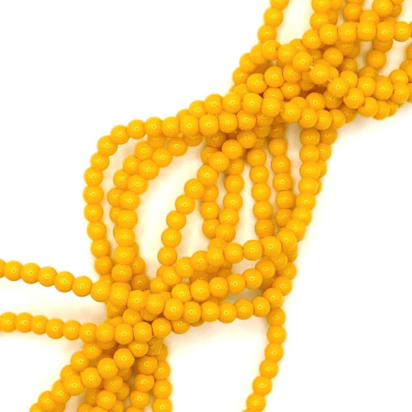4mm Glass Round Smooth Beads, opaque canary yellow