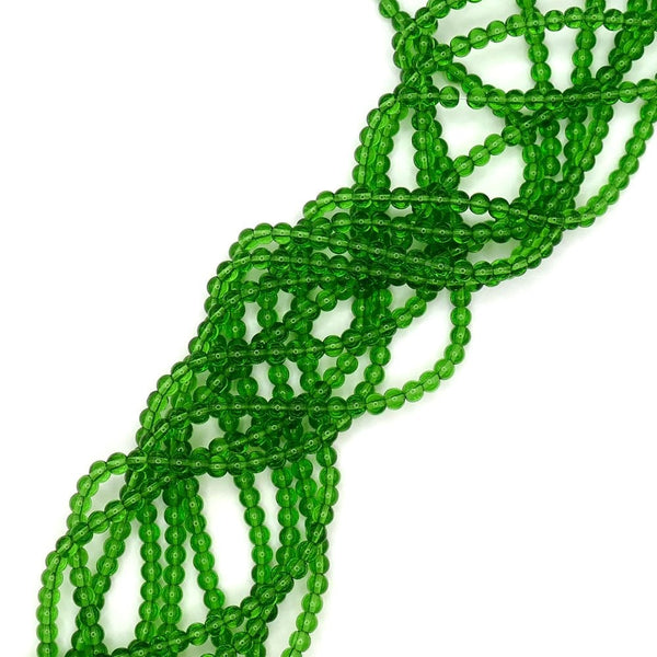 4mm Glass Round Smooth Beads, transparent leaf green