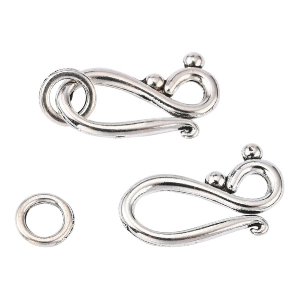 Tibetan Style Hook and Eye Clasp 12x20mm, antique silver colour