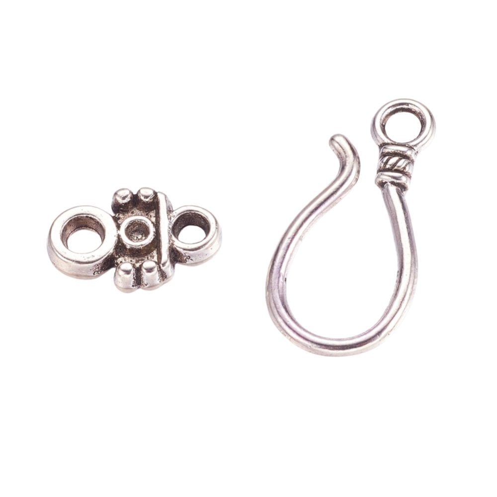 Tibetan Style Hook and Eye Clasp 11x24mm, antique silver colour
