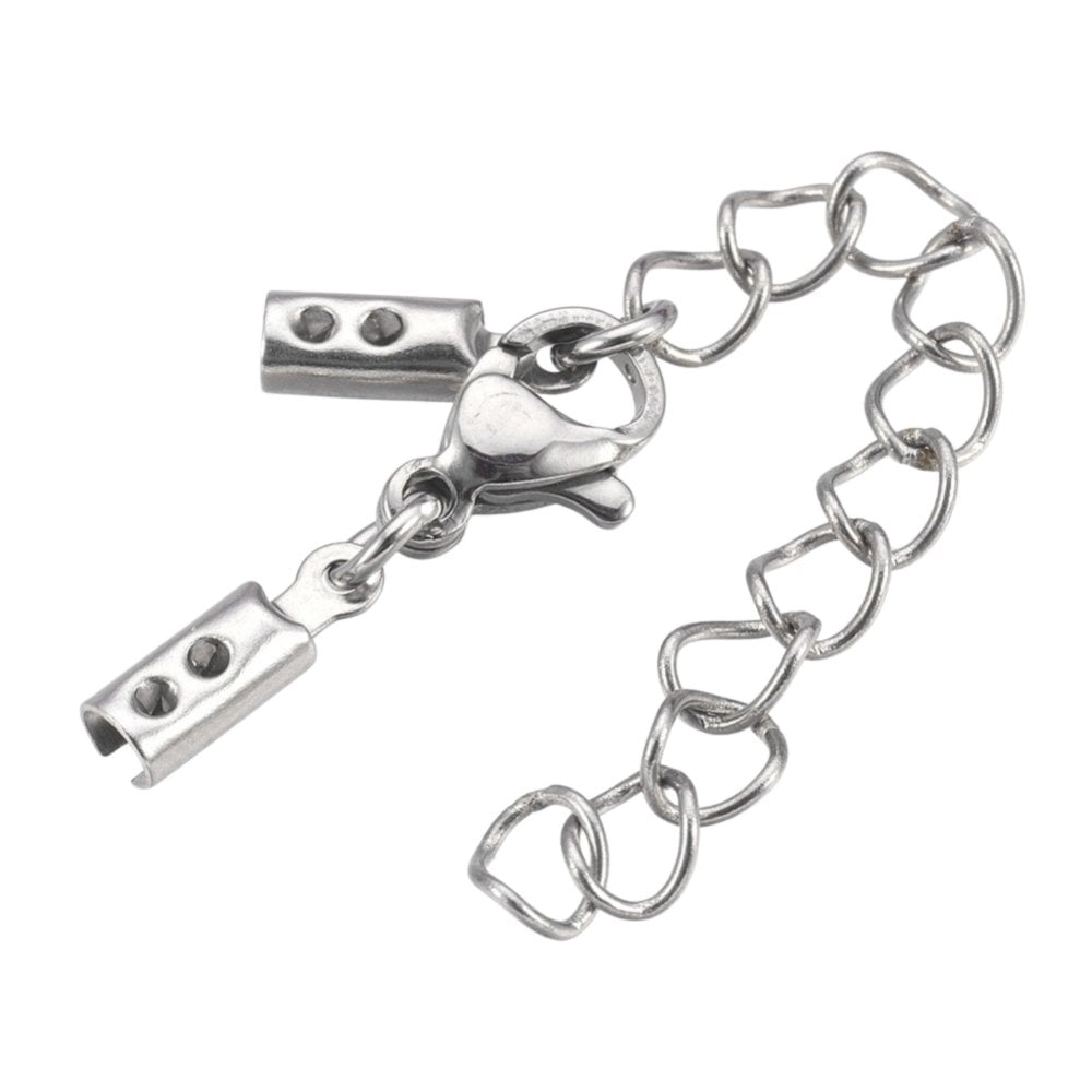 304 Stainless Steel Ready Made Box Clasp with Extension Chain, 10x3mm, original colour