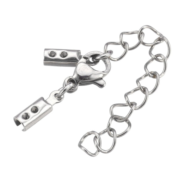 304 Stainless Steel Ready Made Box Clasp with Extension Chain, 10x3mm, original colour