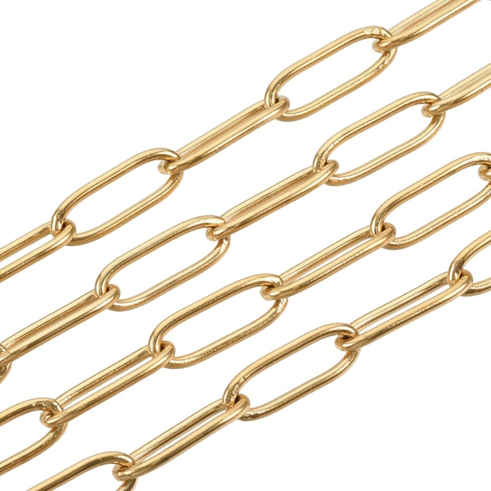304 Stainless Steel Paperclip Link Chain 12x4mm, 18k-gold-plated, additional photo