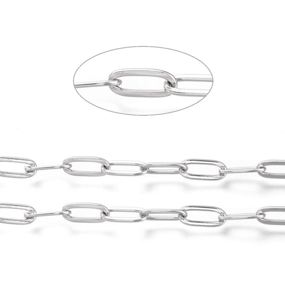 304 Stainless Steel Paperclip Link Chain 10x4mm, original colour, additional photo
