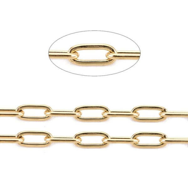 304 Stainless Steel Paperclip Link Chain 3x2mm, gold colour, additional photo