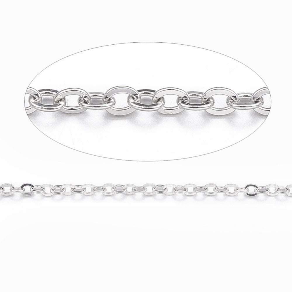 304 Stainless Steel Trace Link Chain 1.5x1.3mm, original colour