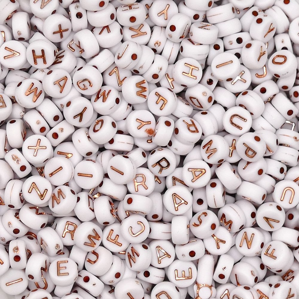 Letter/Alphabet 7x4mm Plastic Bead Mix, rose gold/white