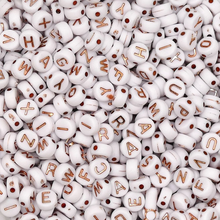 Letter/Alphabet 7x4mm Plastic Bead Mix, rose gold/white