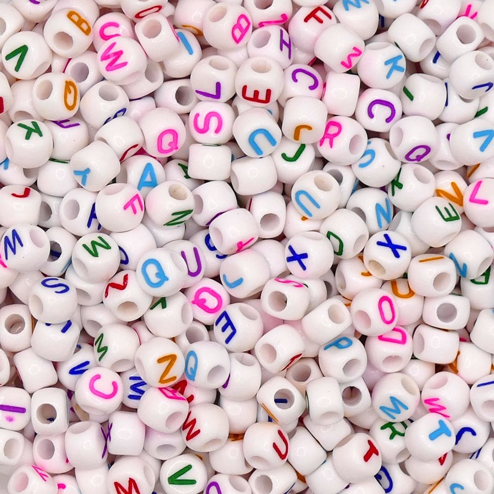 Letter/Alphabet 7x5mm (Large Hole) Plastic Bead Mix, multi/white
