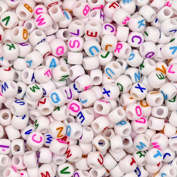 Letter/Alphabet 7x5mm (Large Hole) Plastic Bead Mix, multi/white