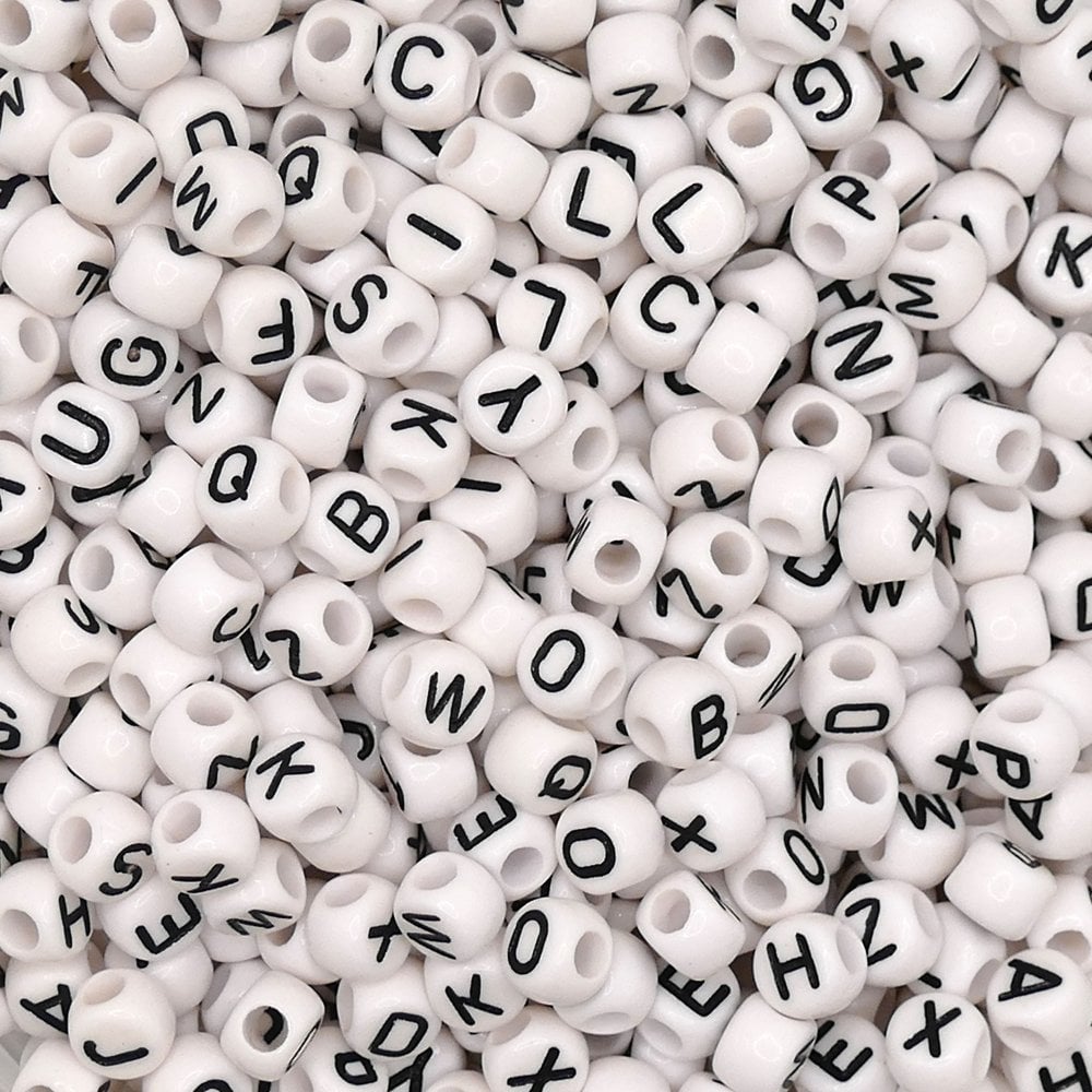 Letter/Alphabet 7x5mm (Large Hole) Plastic Bead Mix, black/white