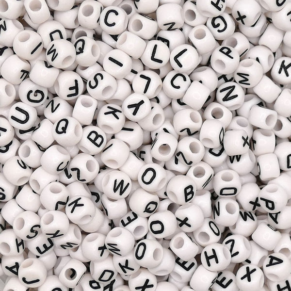 Letter/Alphabet 7x5mm (Large Hole) Plastic Bead Mix, black/white
