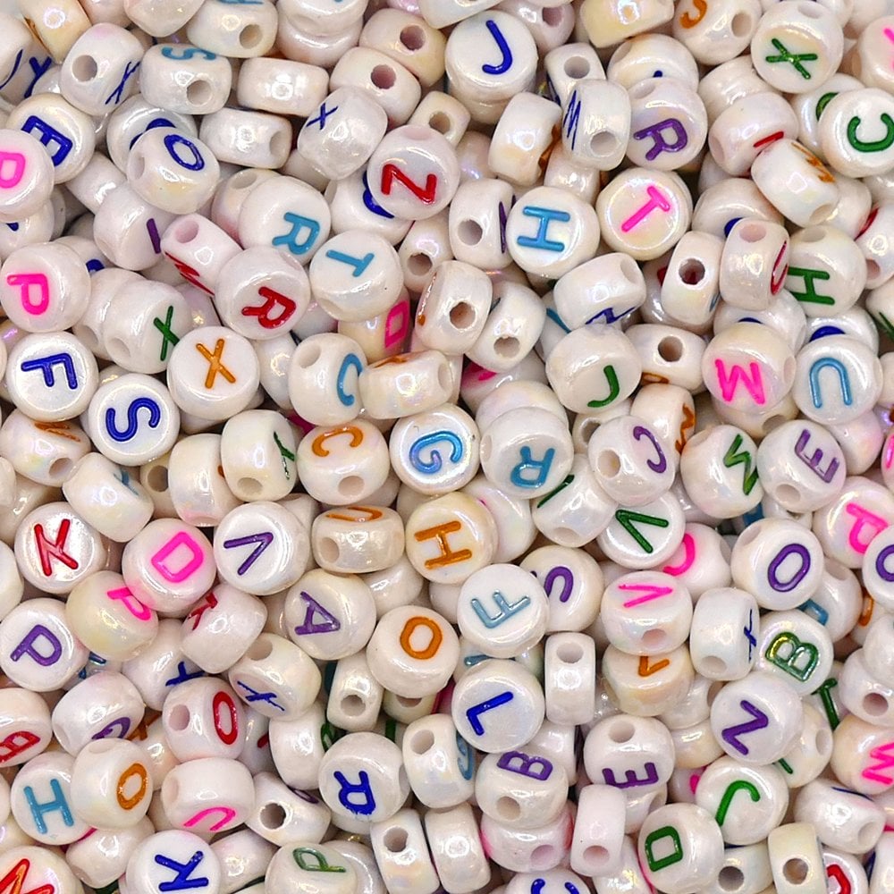 Letter/Alphabet 7x4mm Plastic Bead Mix, multi/white/pearl
