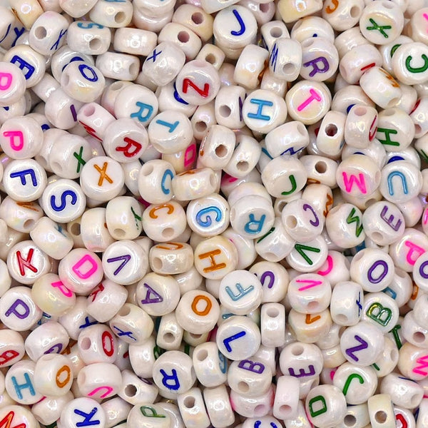 Letter/Alphabet 7x4mm Plastic Bead Mix, multi/white/pearl