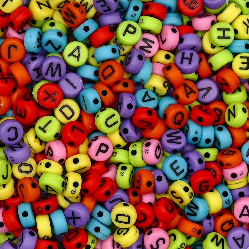 Letter/Alphabet 7x4mm Plastic Bead Mix, black/multi