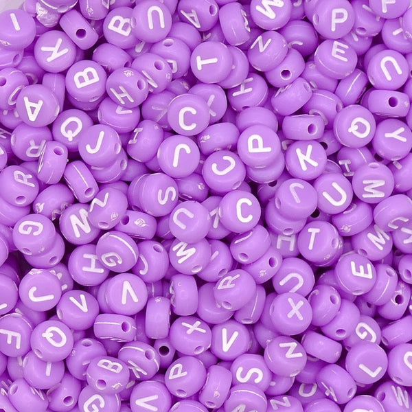 Letter/Alphabet 7x4mm Plastic Bead Mix, white/lilac