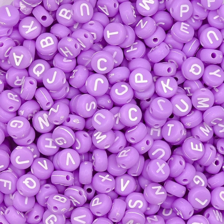 Letter/Alphabet 7x4mm Plastic Bead Mix, white/lilac