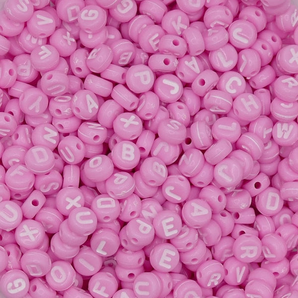 Letter/Alphabet 7x4mm Plastic Bead Mix, white/pink
