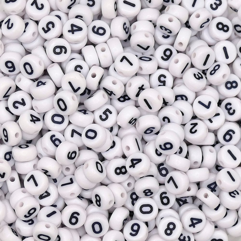 Numbers 7x4mm Plastic Bead Mix, black/white