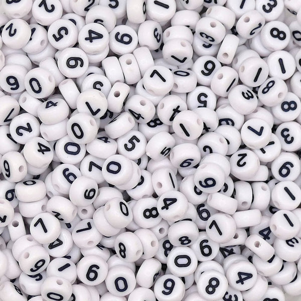 Numbers 7x4mm Plastic Bead Mix, black/white