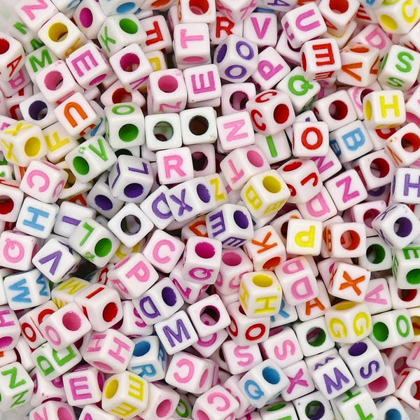 Alphabet/Letter Cubes 6x6mm Plastic Bead Mix, multi/white