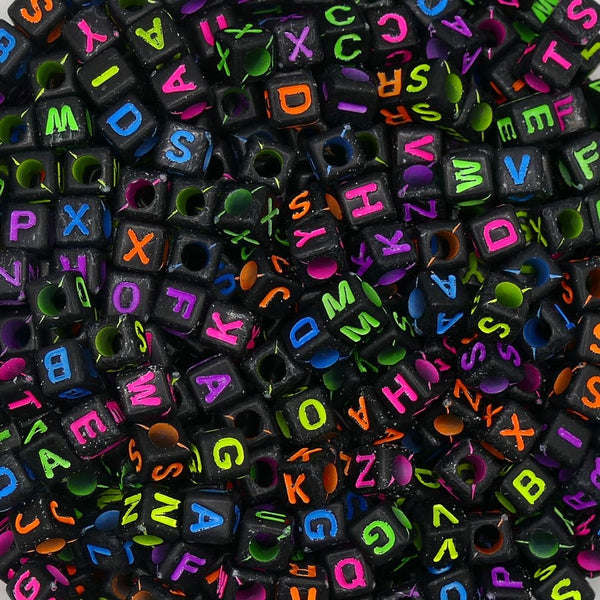 Alphabet/Letter Cubes 6x6mm Plastic Bead Mix (B Grade), multi/black