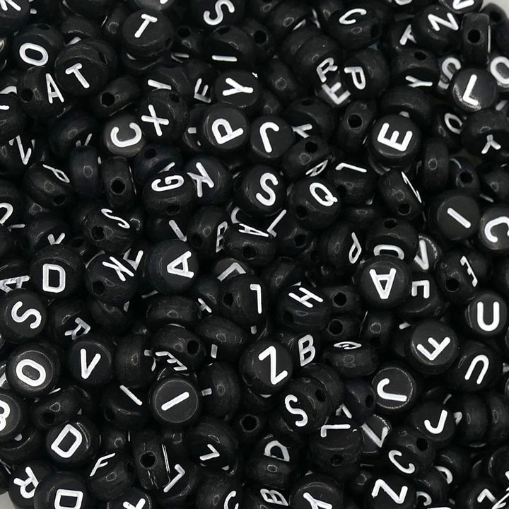 Letter/Alphabet 7x4mm Plastic Bead Mix, black