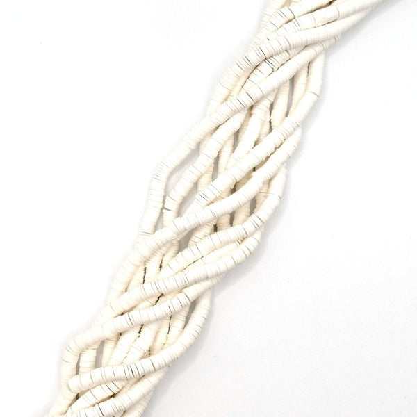 Polymer Clay Heishi Beads 6mm, flat round disc, white