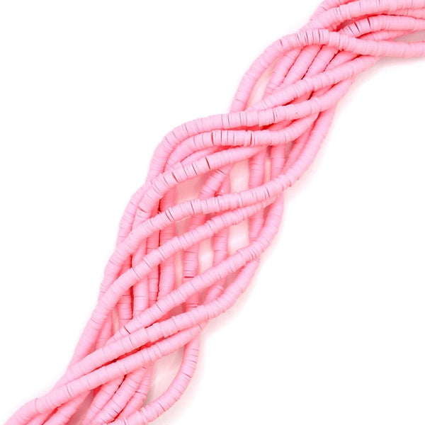 Polymer Clay Heishi Beads 6mm, flat round disc, pink