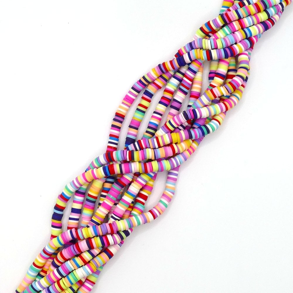 Polymer Clay Heishi Beads 6mm, flat round disc, pastel/multi