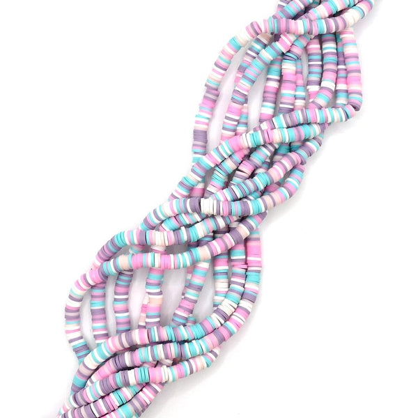 Polymer Clay Heishi Beads 6mm, flat round disc, pink/turquoise