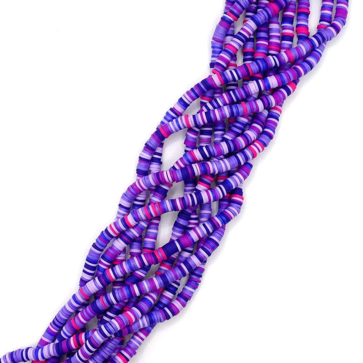 Polymer Clay Heishi Beads 6mm, flat round disc, purple/pink